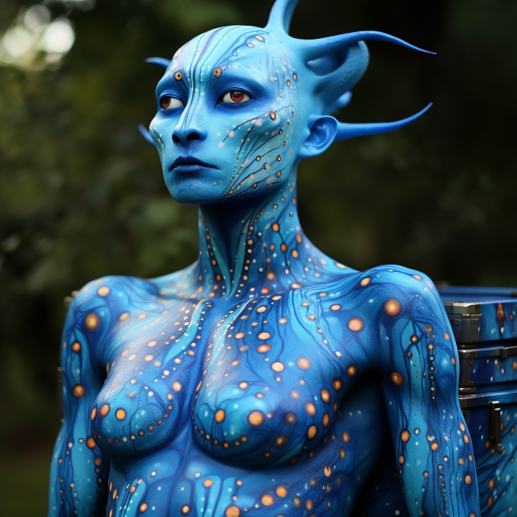 Image of a scaled blue man with an animal chest