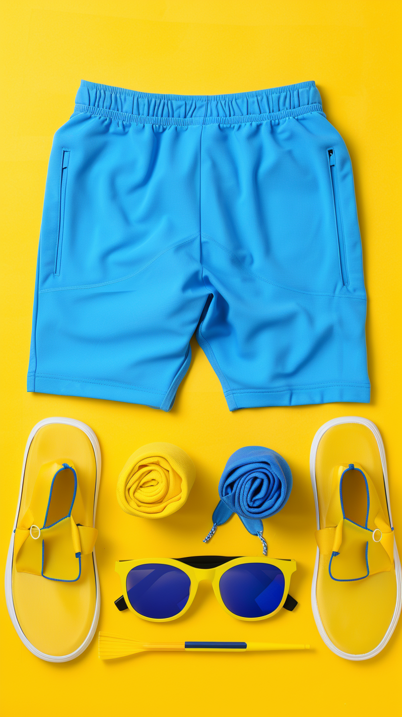 Blue man swimsuit on yellow background