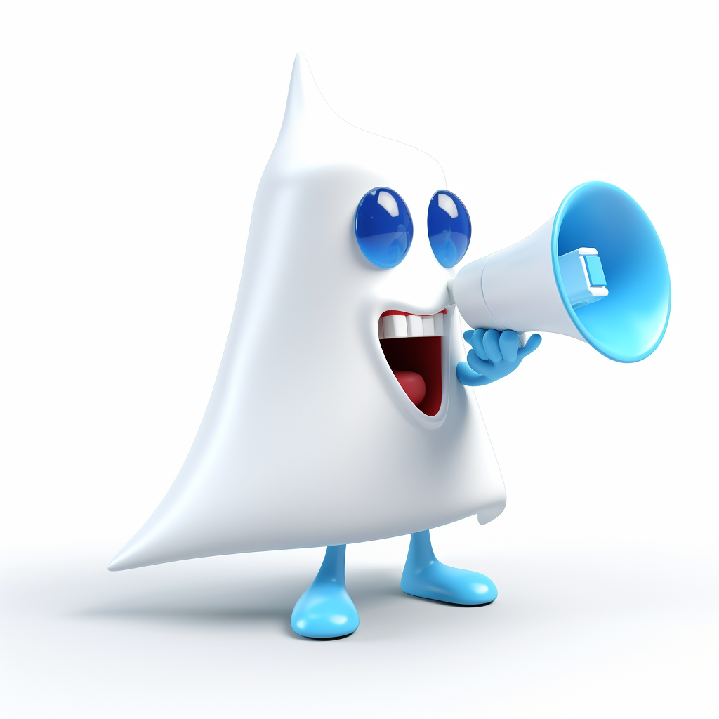 3D white ghost with blue marketing megaphone