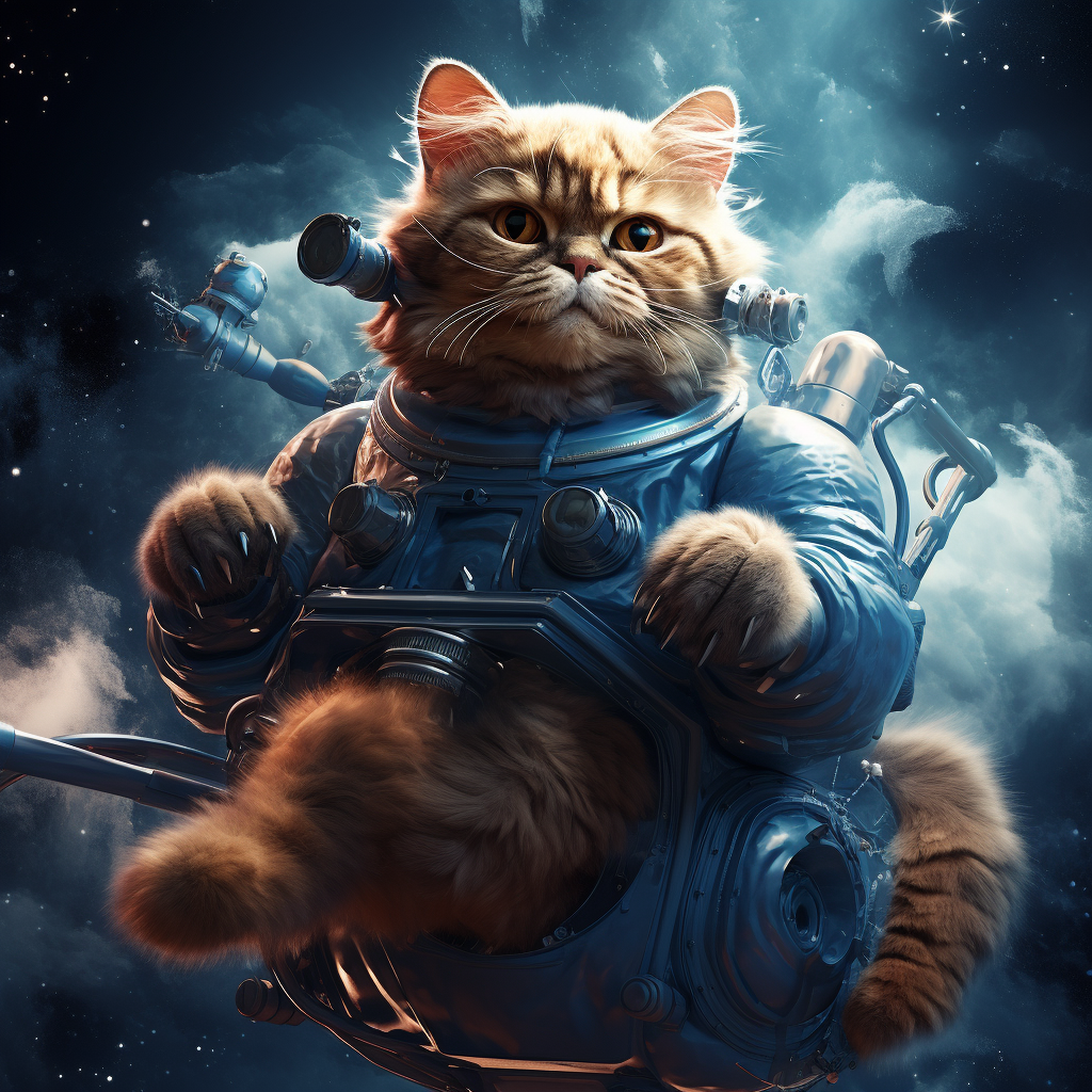 Adorable blue mechanic gas cloud space cat