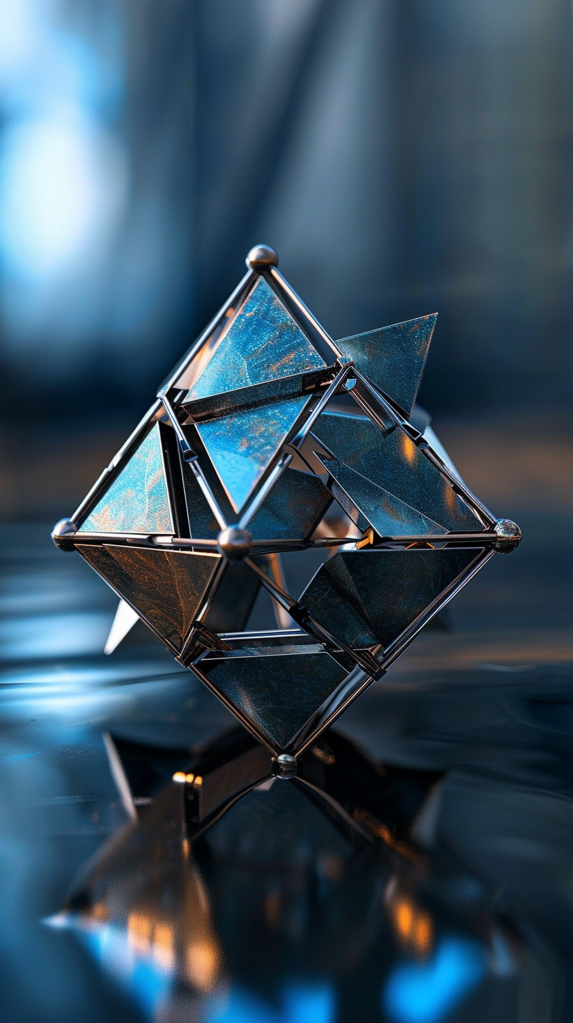 Blue Metal Icosahedron Triangle