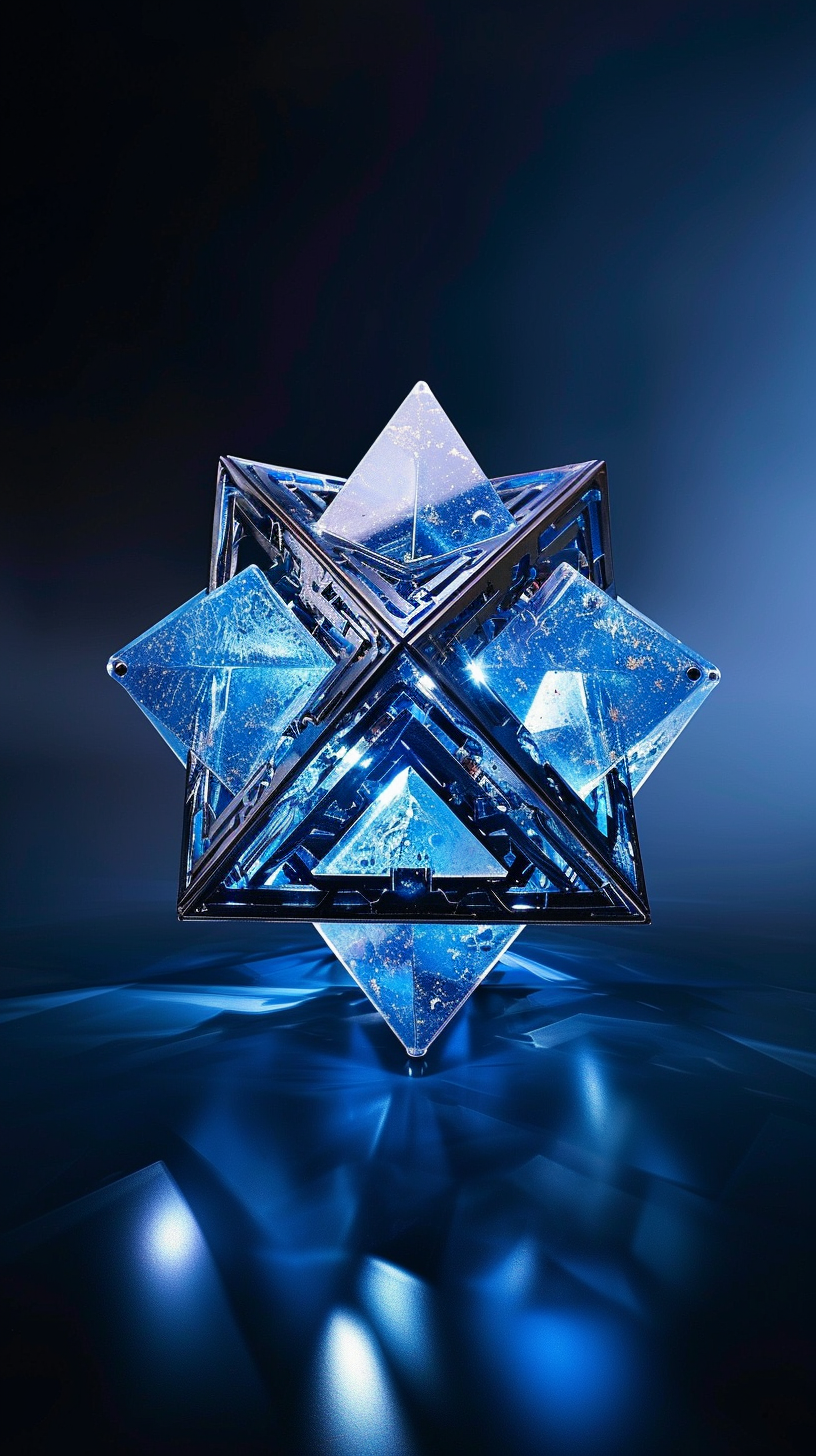 Blue Metal Triangles Icosahedron