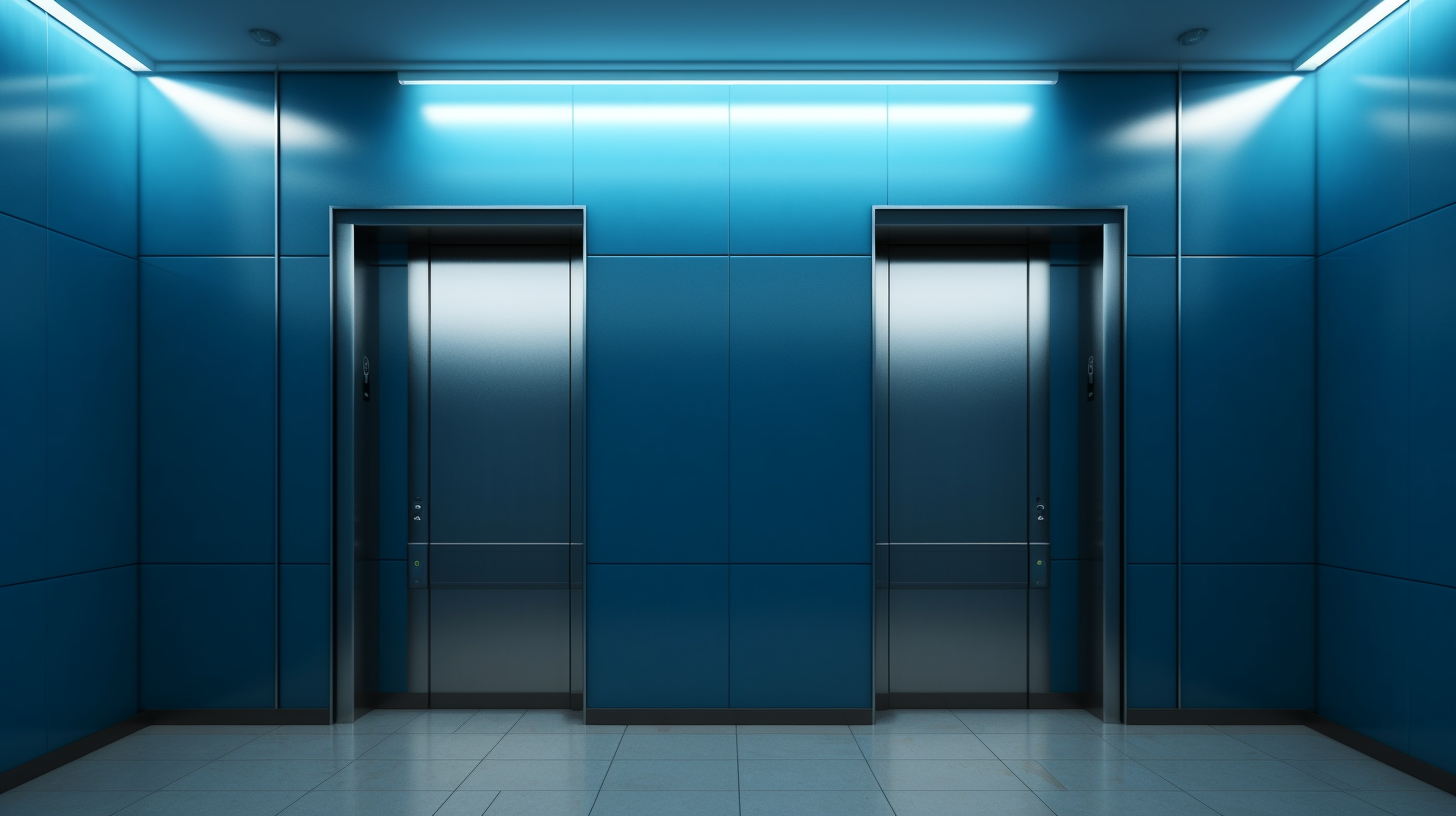 Realistic blue minimalistic elevator doors