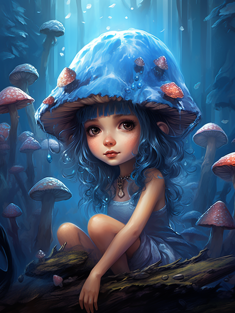 Blue mushroom fairie digital art