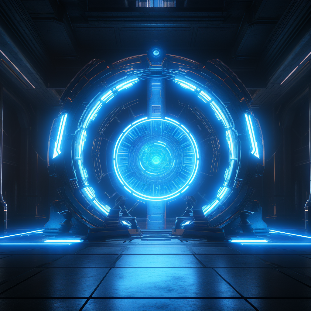 Blue neon cyberpunk portal lights