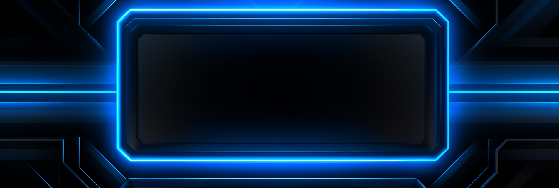 Stylish blue neon border on black rectangle