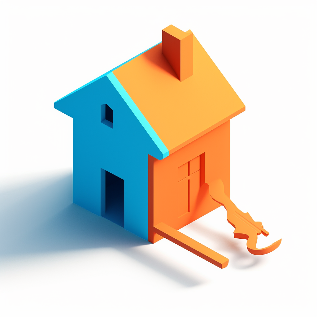 Minimalistic blue and orange house silhouette representing Airbnb