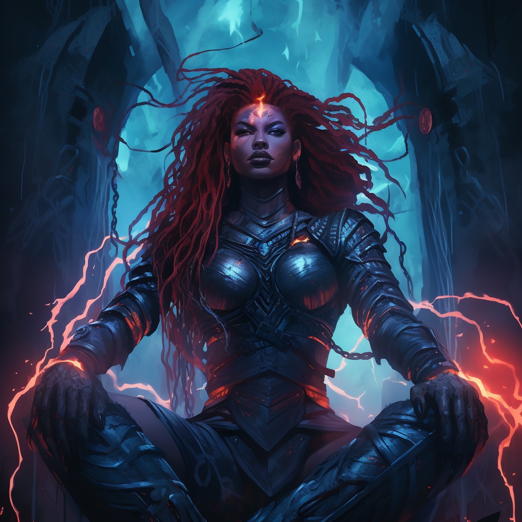 Dark Blue Orc Warrior Holding Lightning