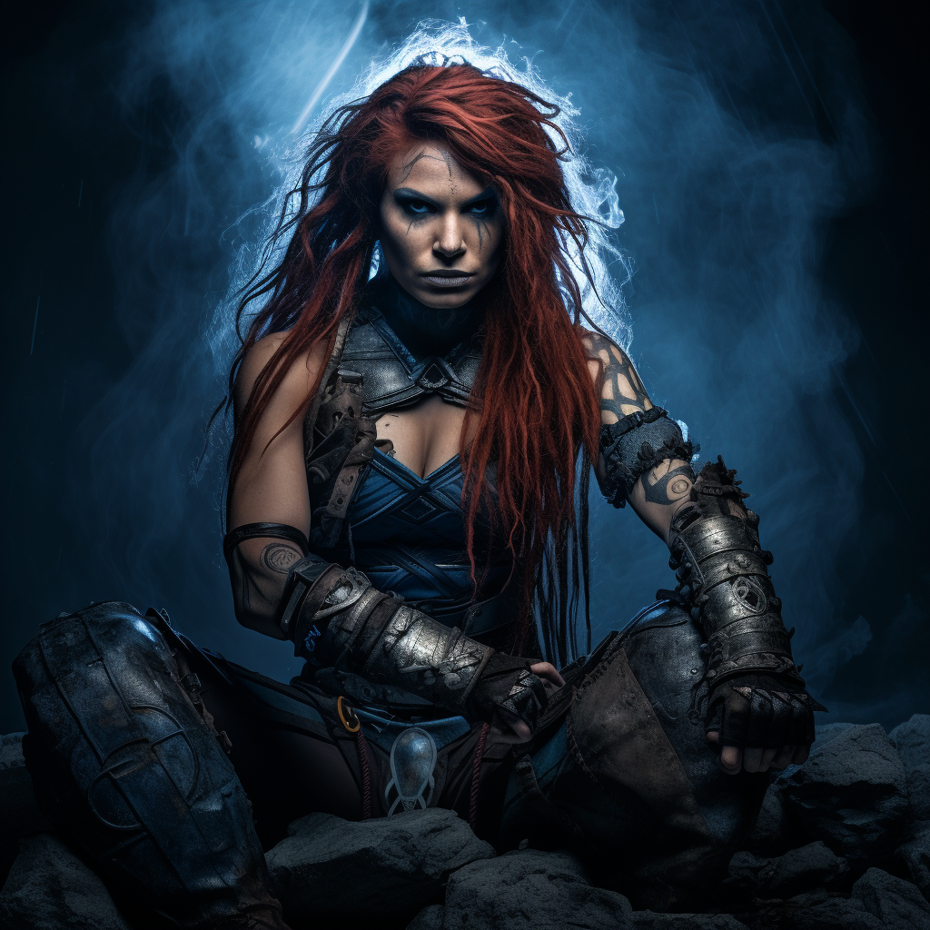 Blue Orc Warrior Girl with Lightning