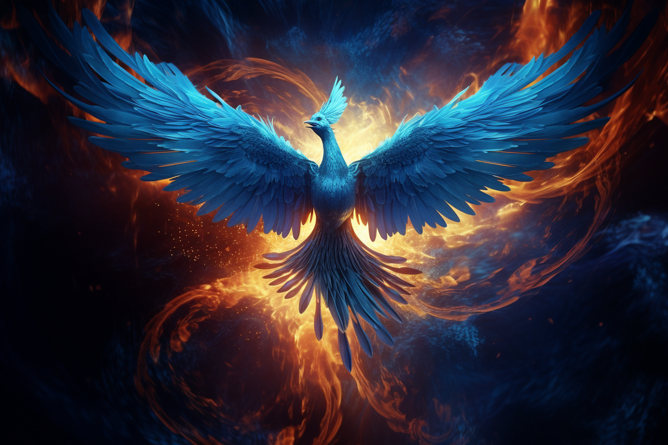 Stunning blue phoenix in a serene atmosphere