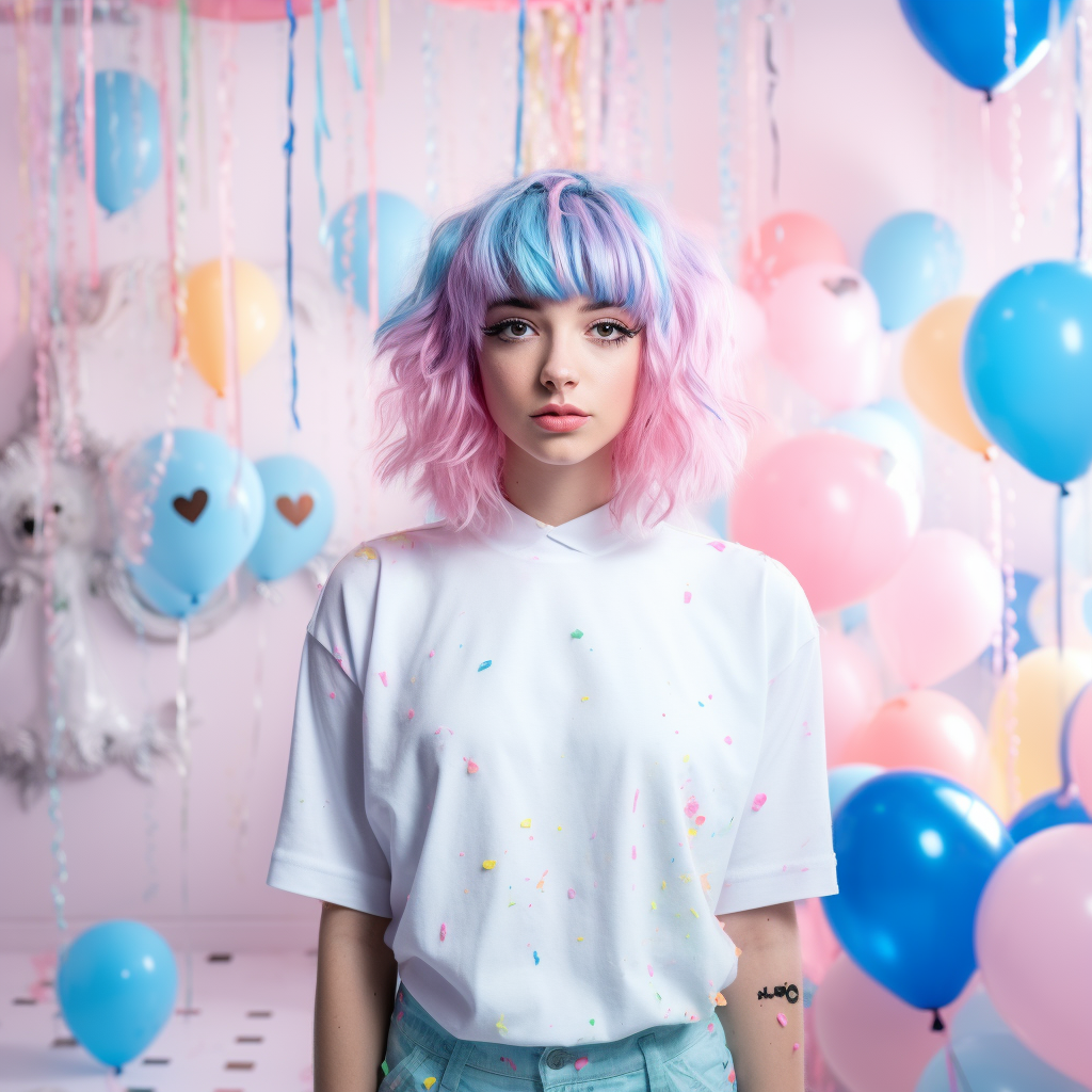 Girl with Short Blue and Pink Hair