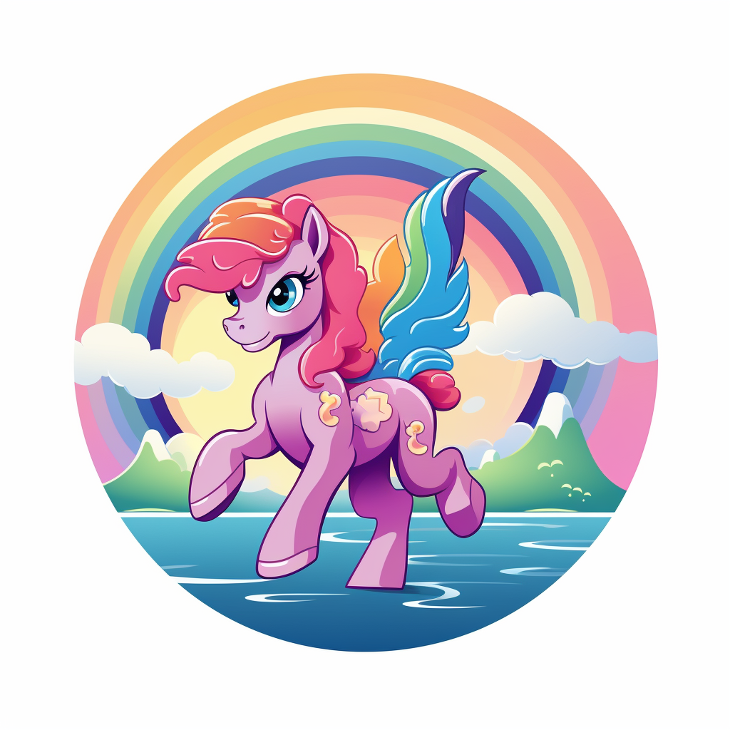 Adorable Pony with Blue and Pink Hair on Rainbow