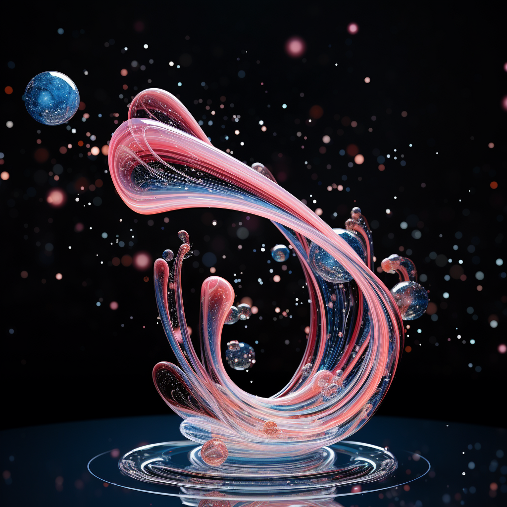 Colorful swirl with glass fragments on blue and pink background