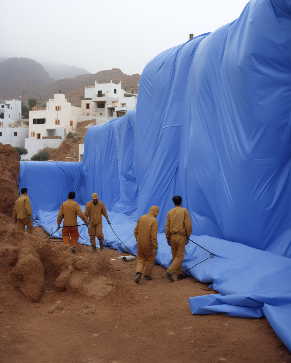 Busy Moroccan Neighborhood in Blue Plastic