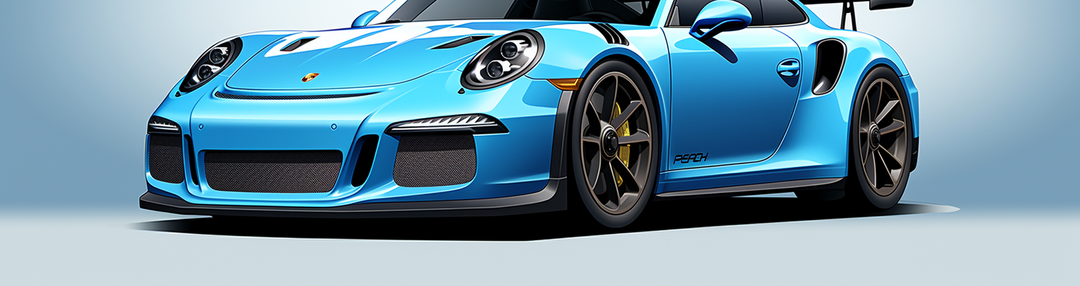 Cartoon drawing of blue Porsche