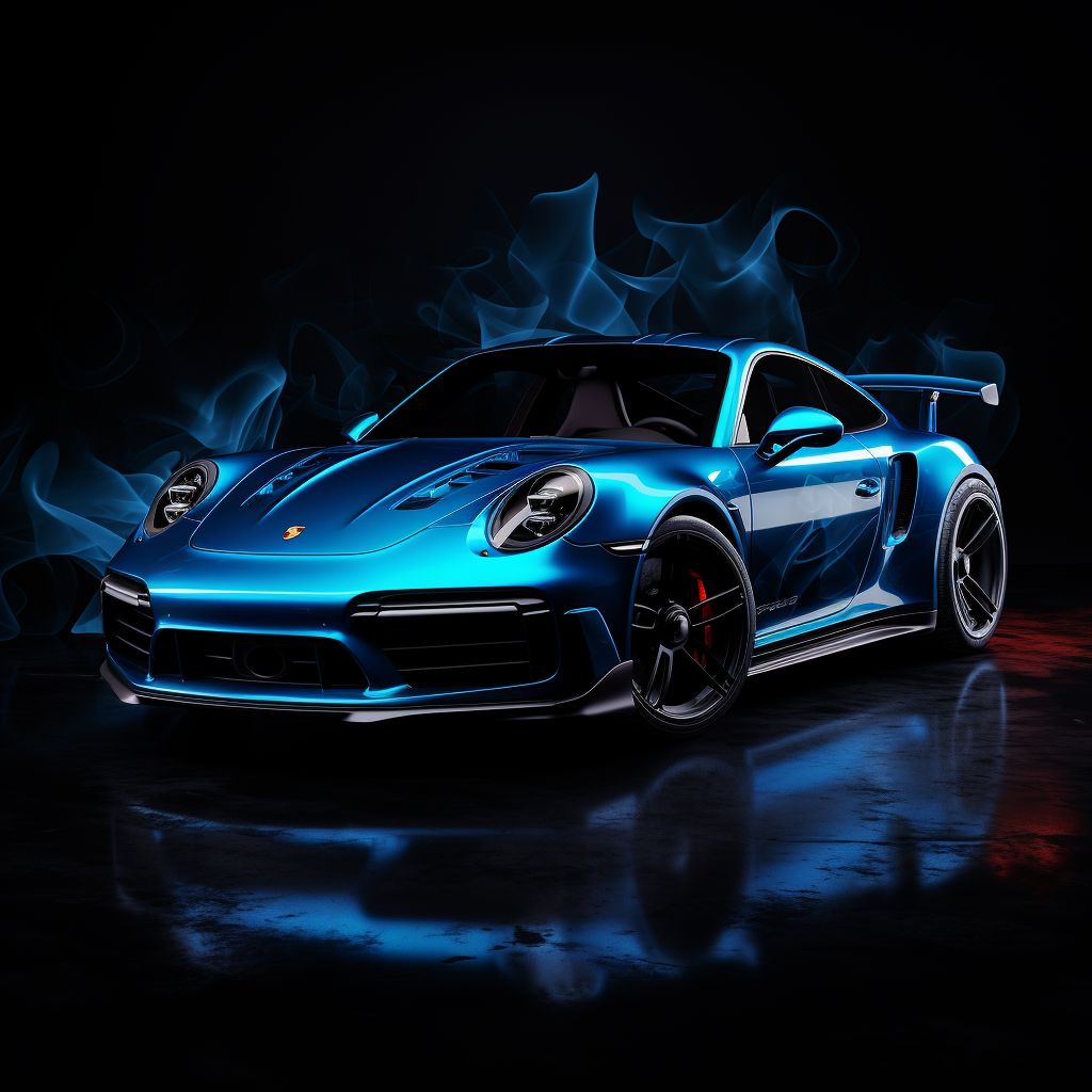 Blue Porsche on Black Background