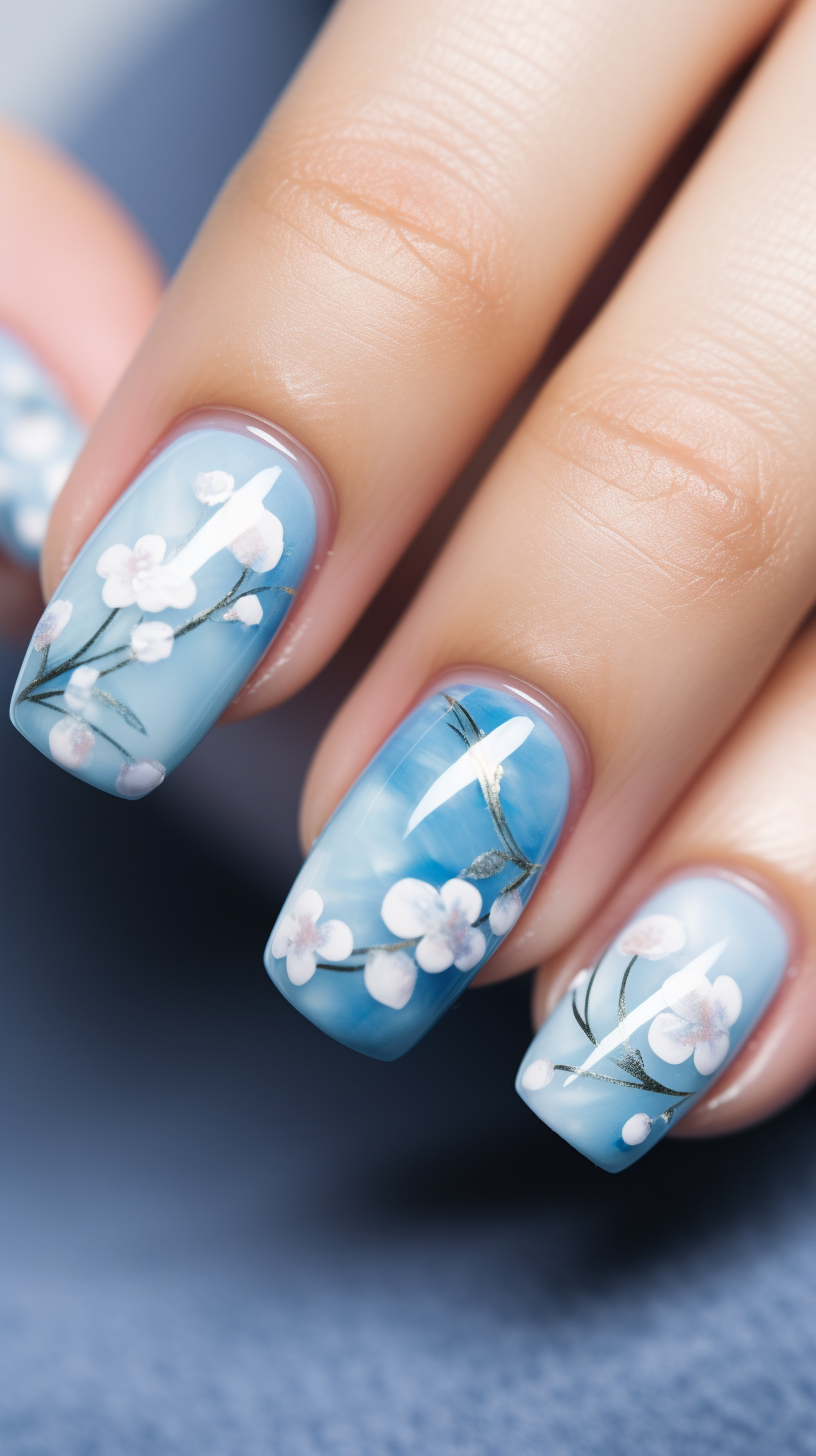 Close-up of Cutesy Pastel Blue Nail Art