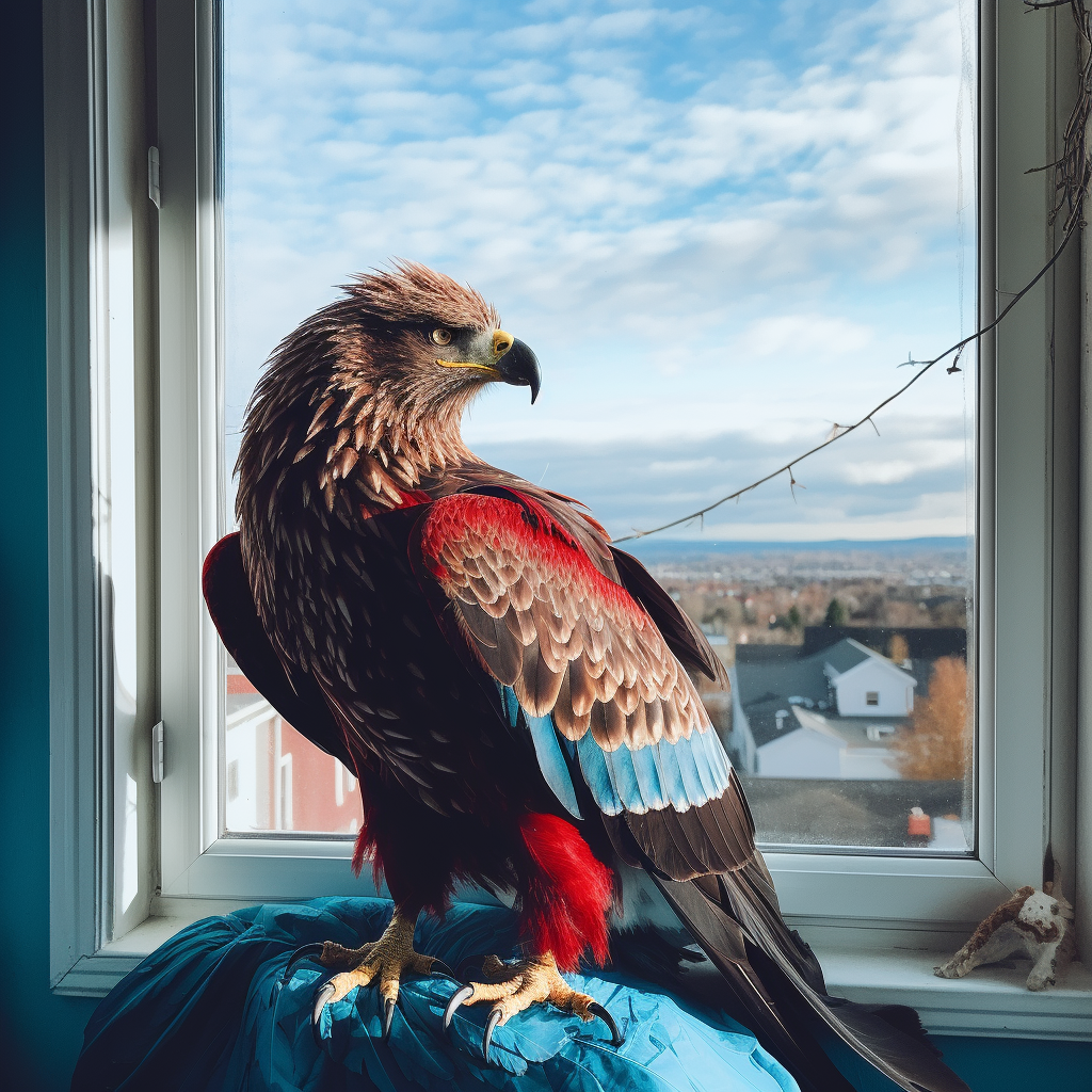 Colorful bird perched on bed