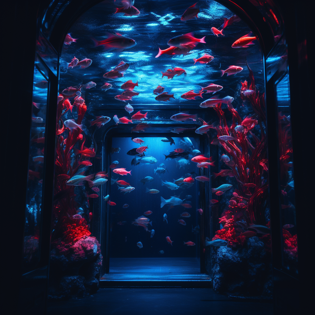 Colorful fish in illuminated aquarium