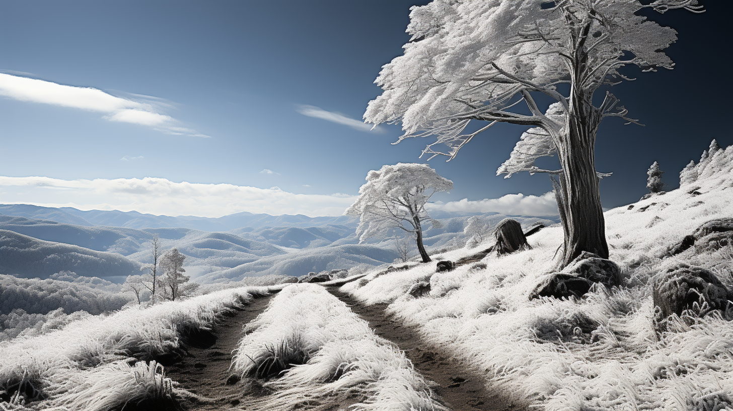 Snow-covered Blue Ridge Parkway in winter