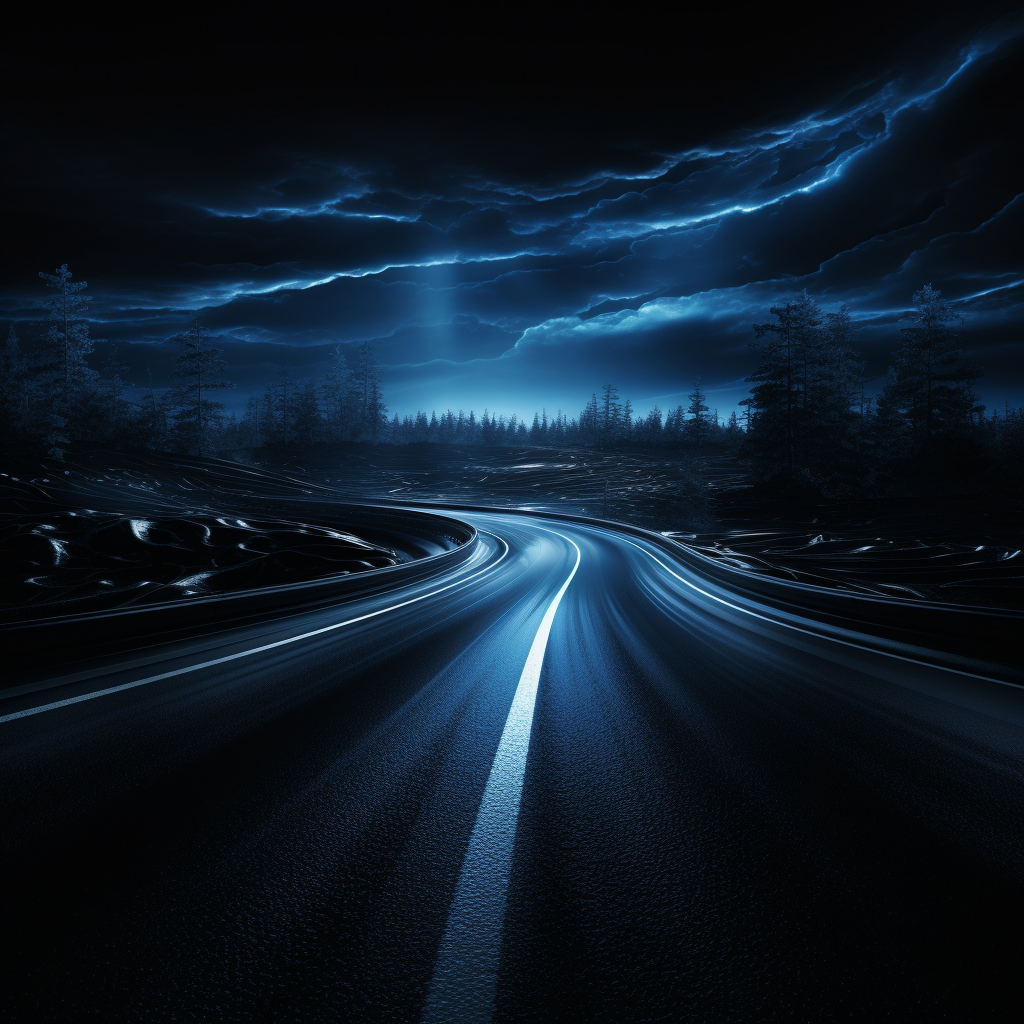 Vibrant blue road on dark background