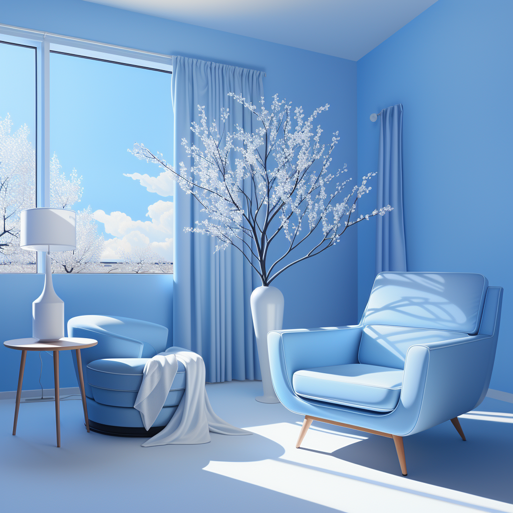 Minimalist maternity yard in blue room