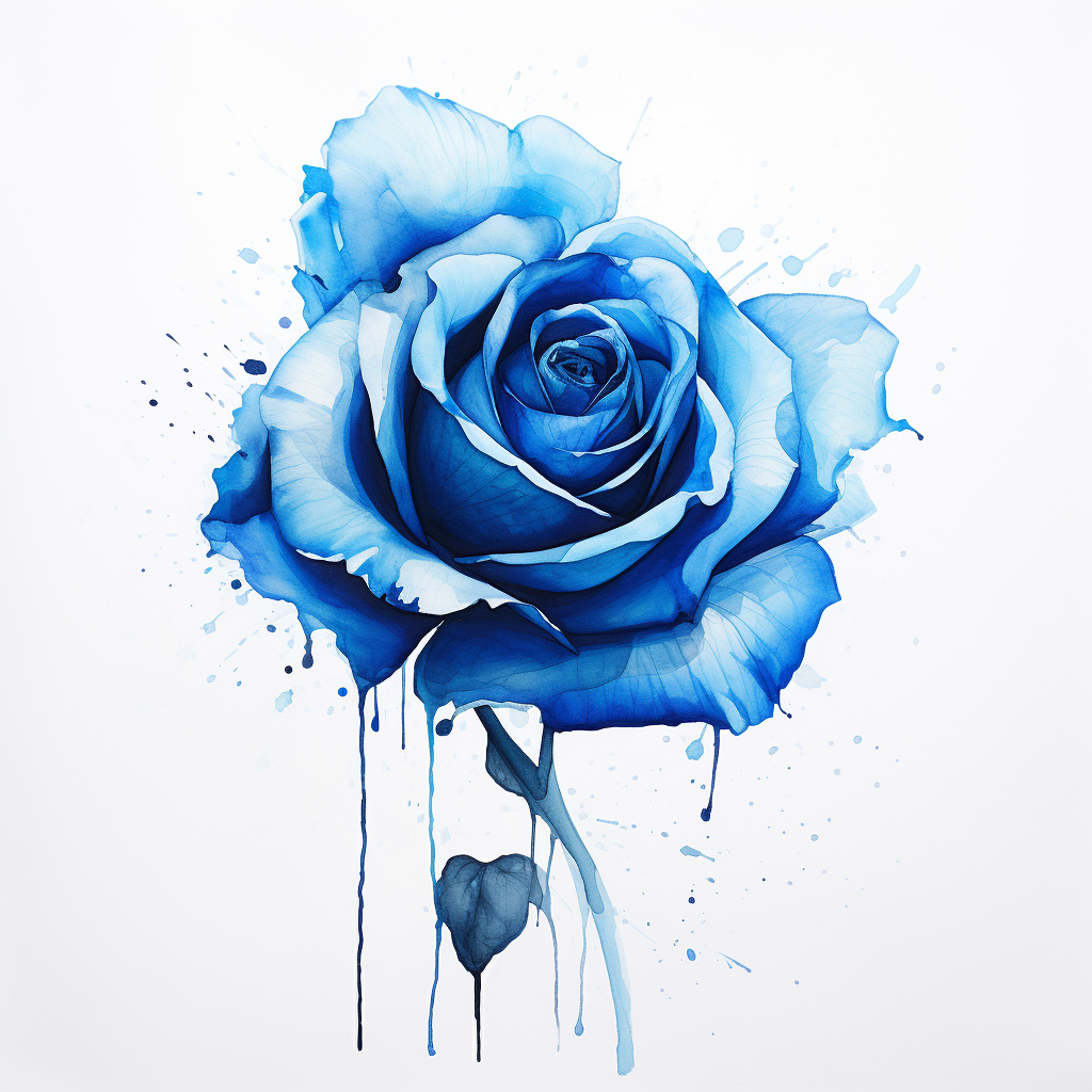 Vibrant blue rose on white background