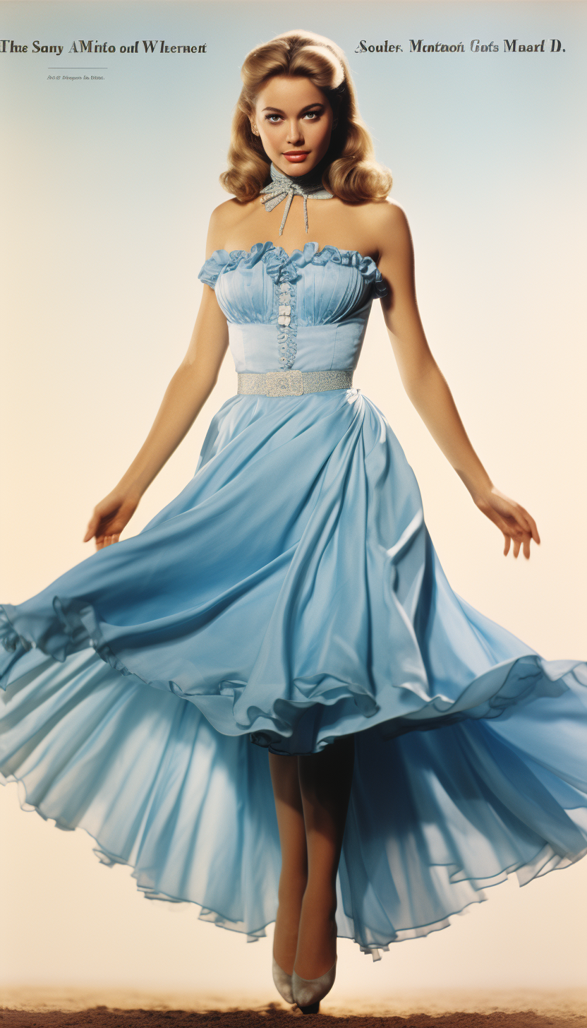 Beautiful woman line dancing in blue silk attire