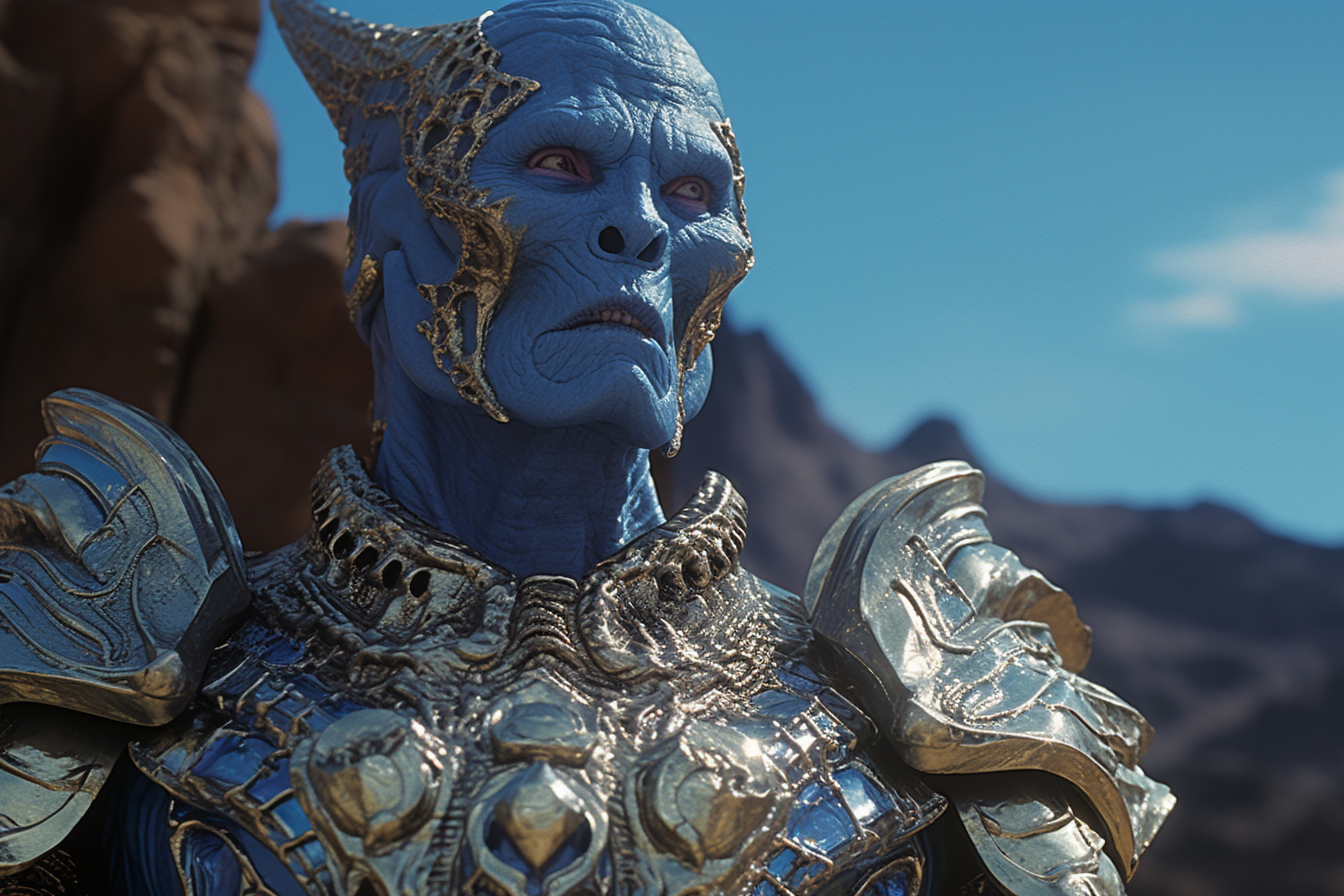 Blue-skinned man with iron jaw