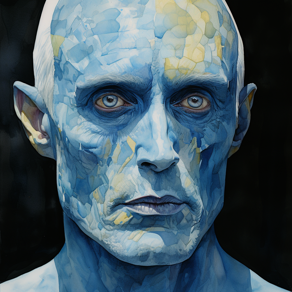 Vibrant watercolor of blue-skinned man