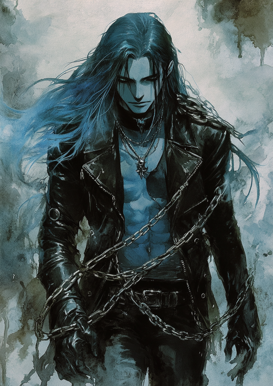 Blue-Skinned Man Chains Watercolor