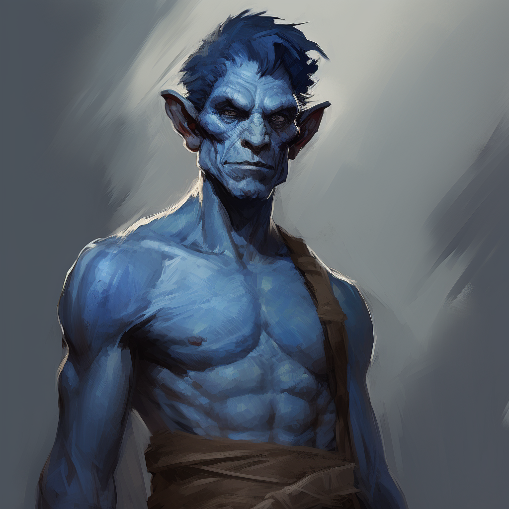 Blue-skinned sorcerer with static electricity fingertips