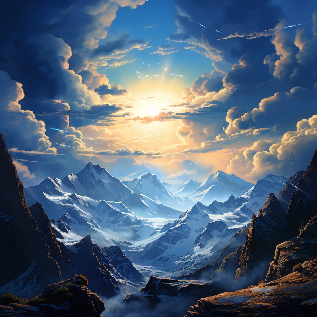 A stunning view of the mystical blue sky and mountains