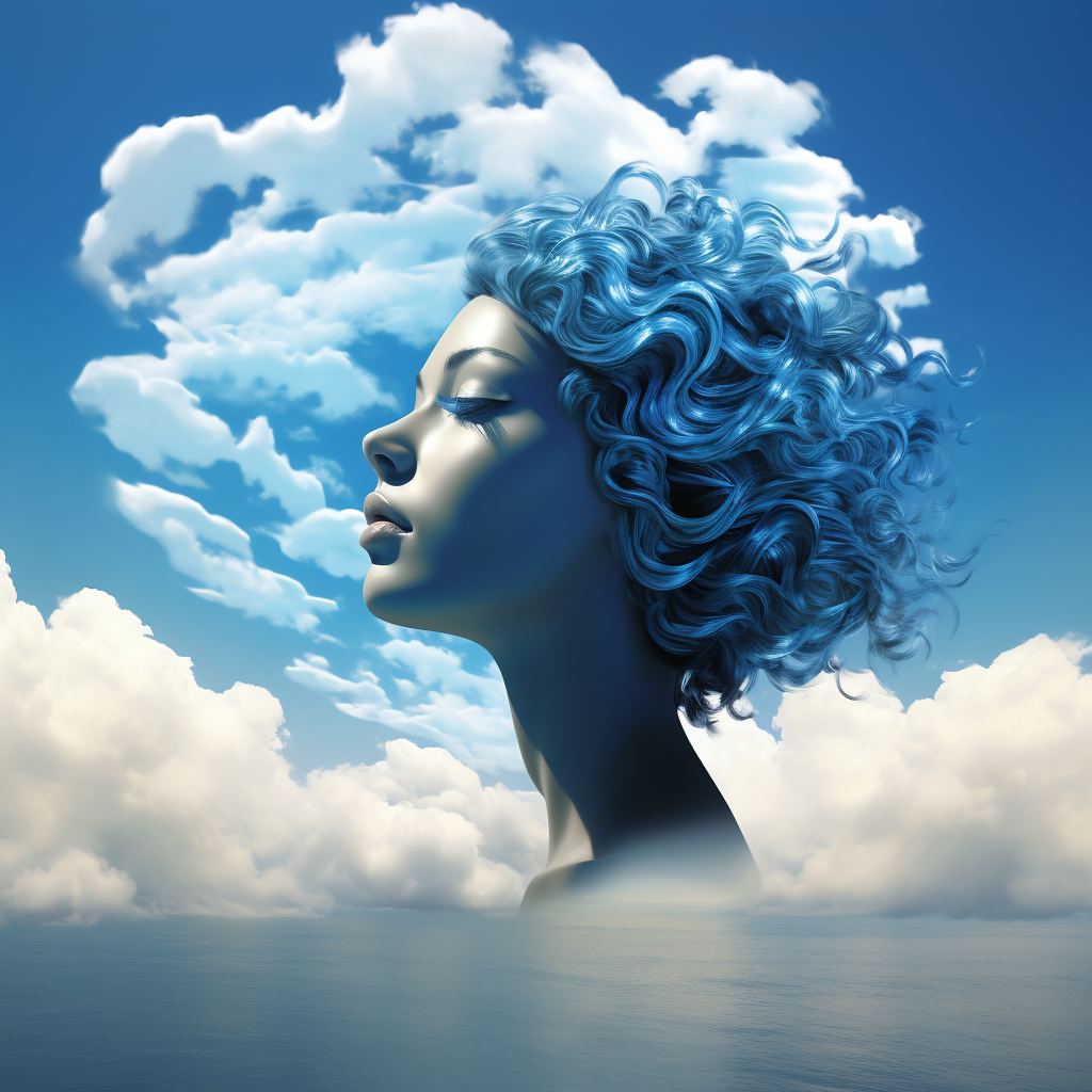 Stunning sky and sea with woman-shaped clouds