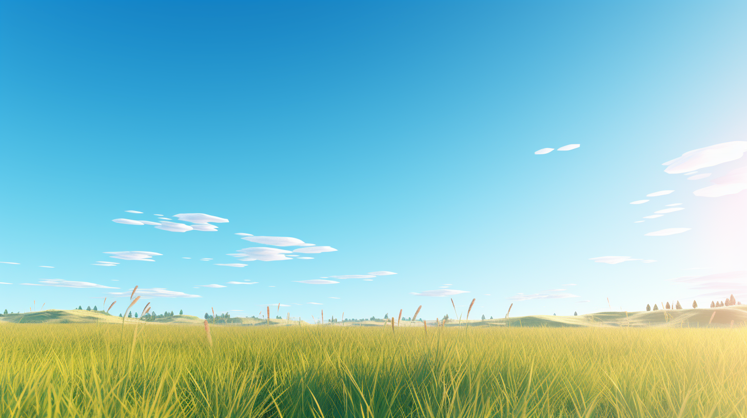 Minimalistic blue sky with sun and grass