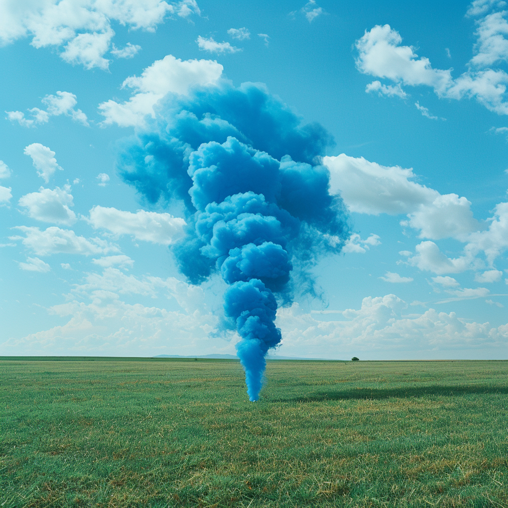 Blue smoke signal on grass