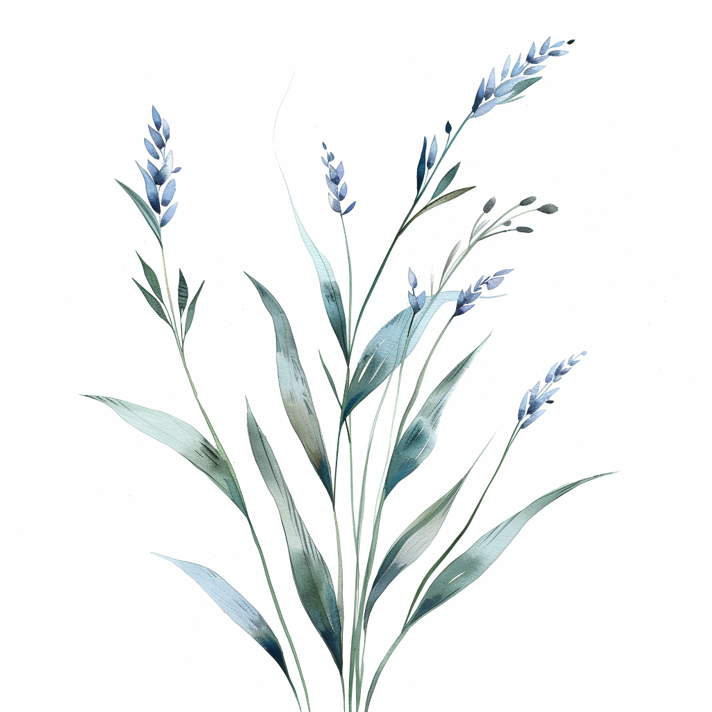 Watercolour illustration of blue stem grass