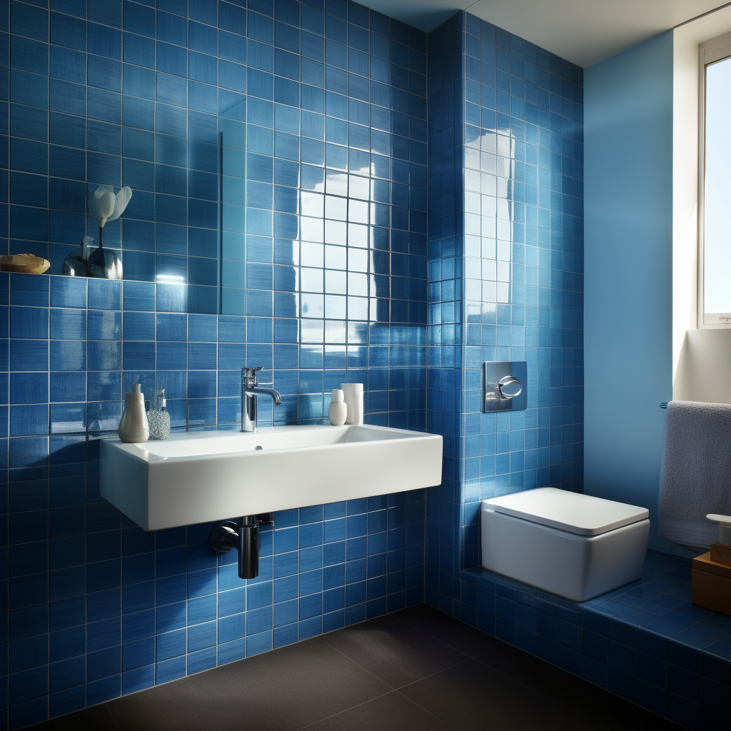 Blue Tiled Bathroom Wall