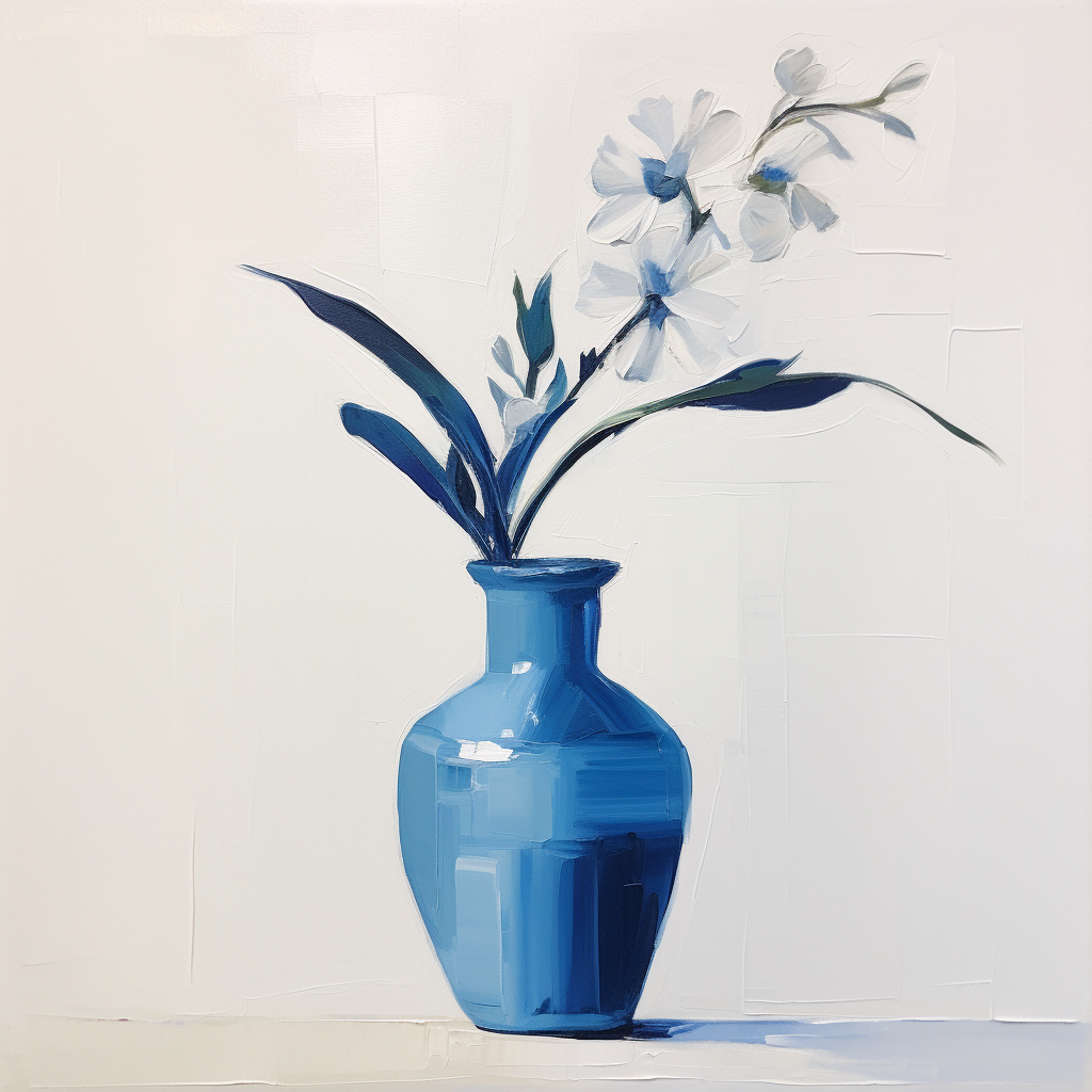 Acrylic painting of a blue vase on a white background