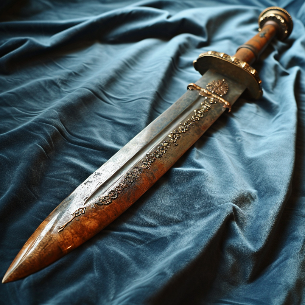 Beautifully designed blue velvet xiphos sword