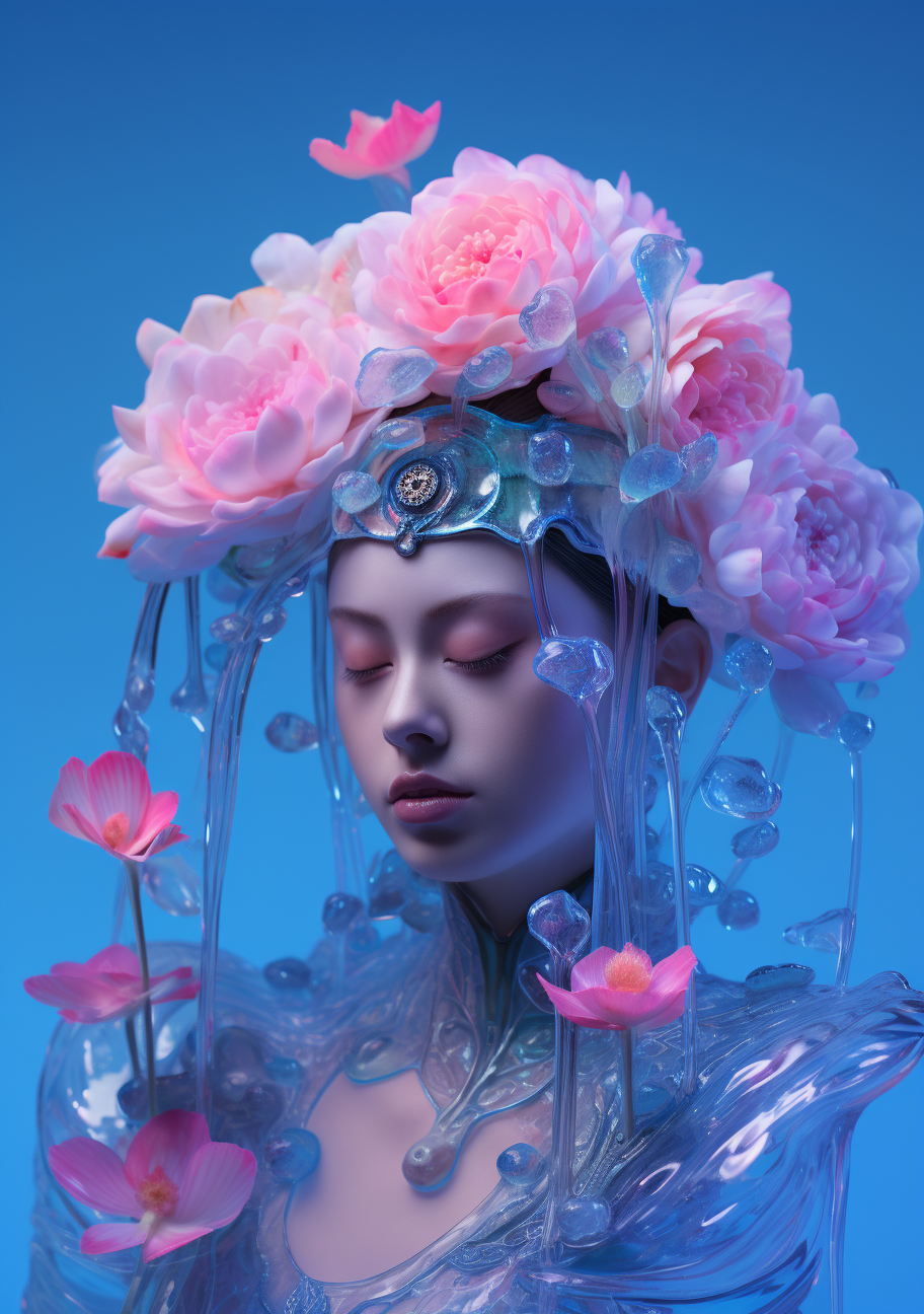 Human wearing a blue water flower crown