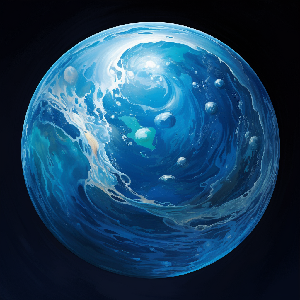 Image of a blue planet with various shades of water