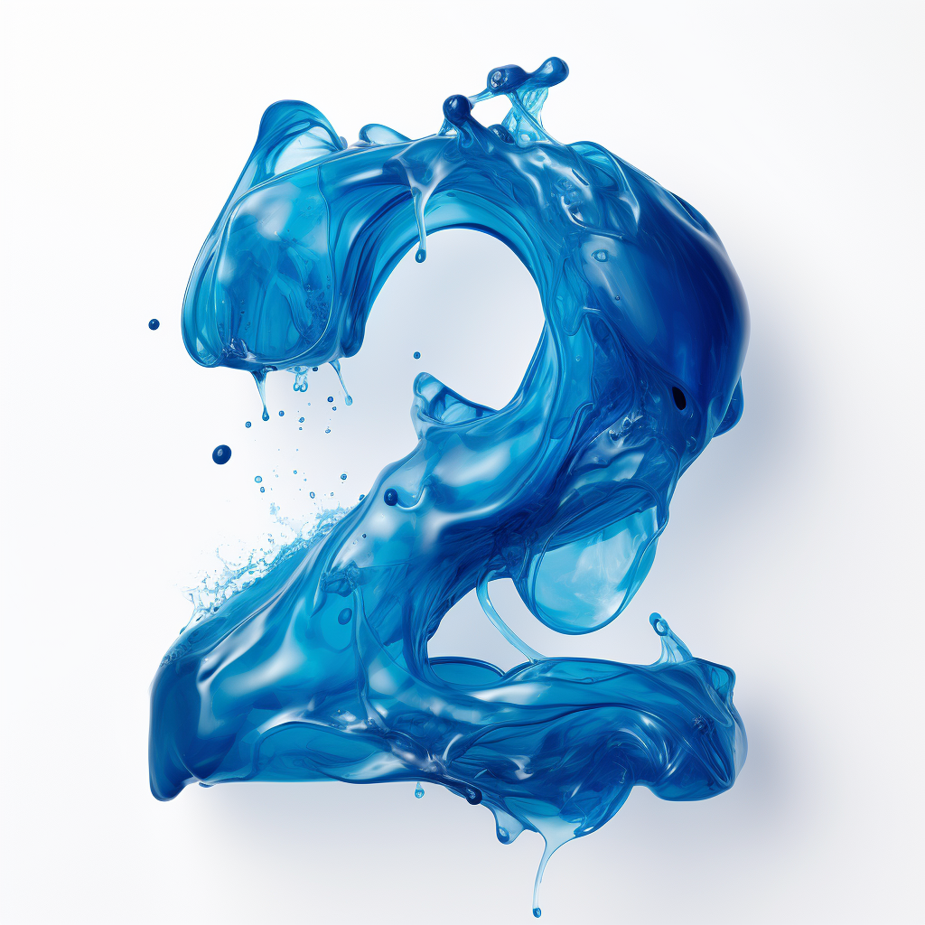 Artistic blue water spill forming '2024'