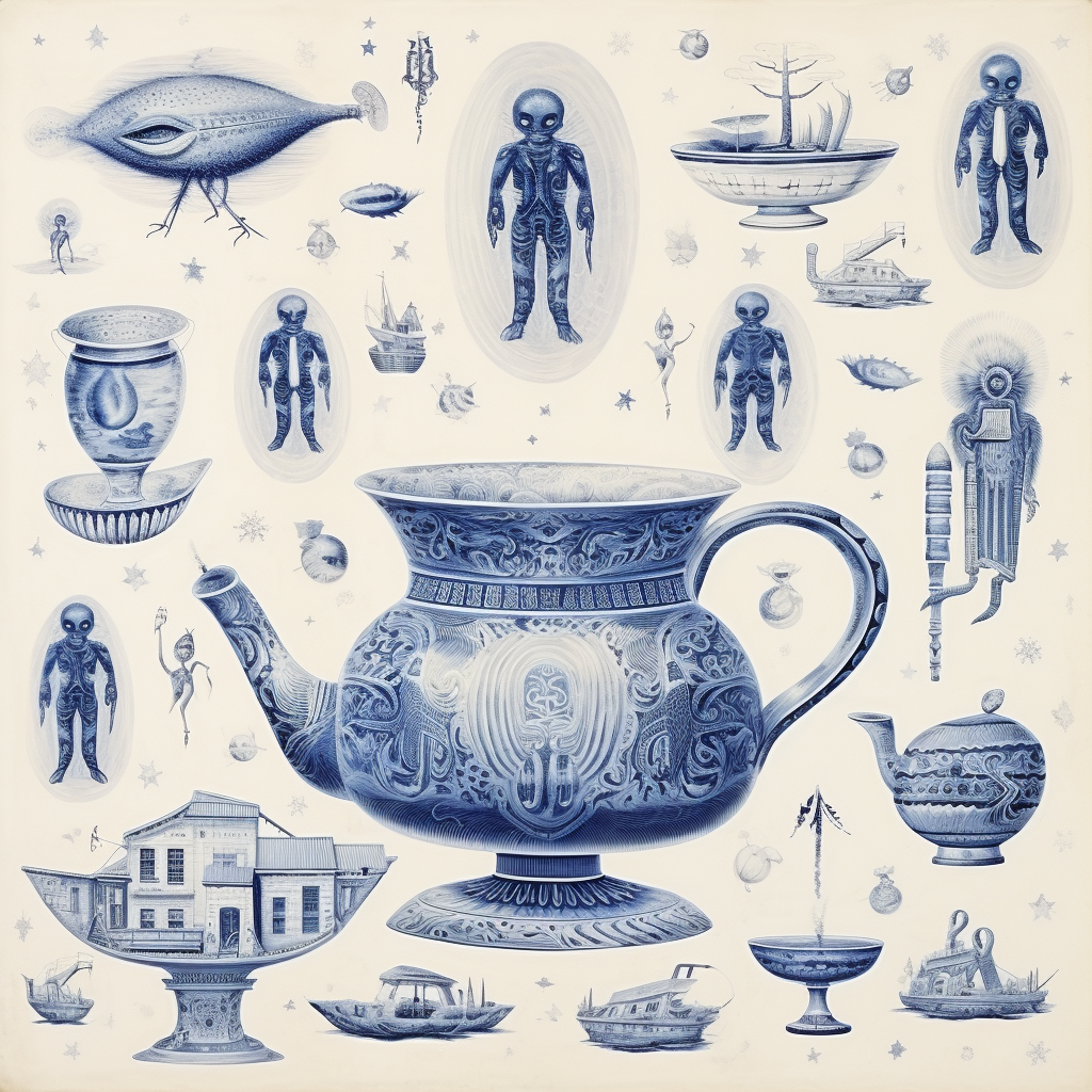 Blue and white antiques china print