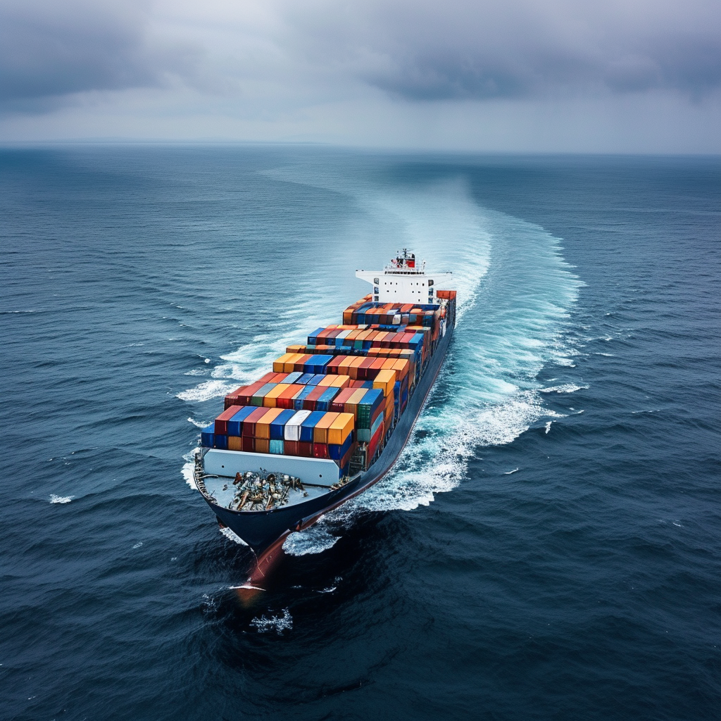 Blue White Container Cargo Ship in Ocean