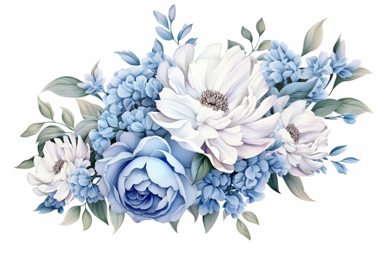 Realistic blue and white flower arrangement