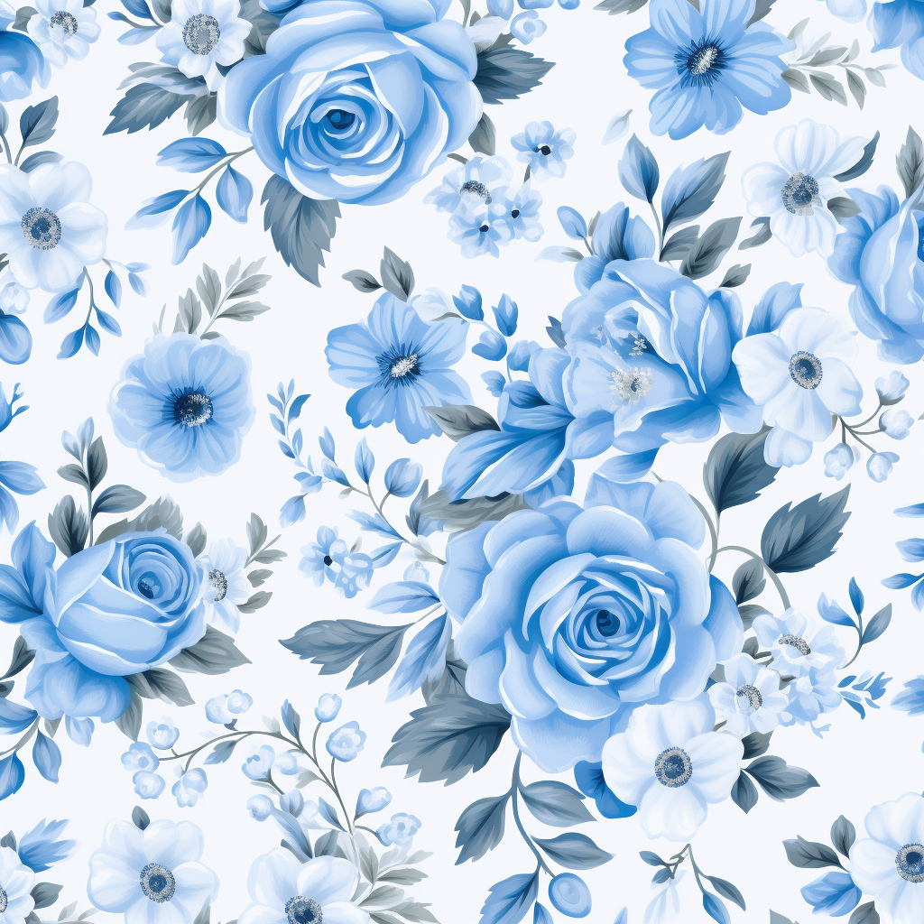 Blue white flowers on white background