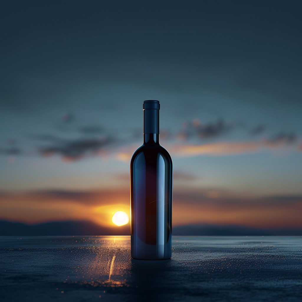 Blue Wine Bottle in Sunset