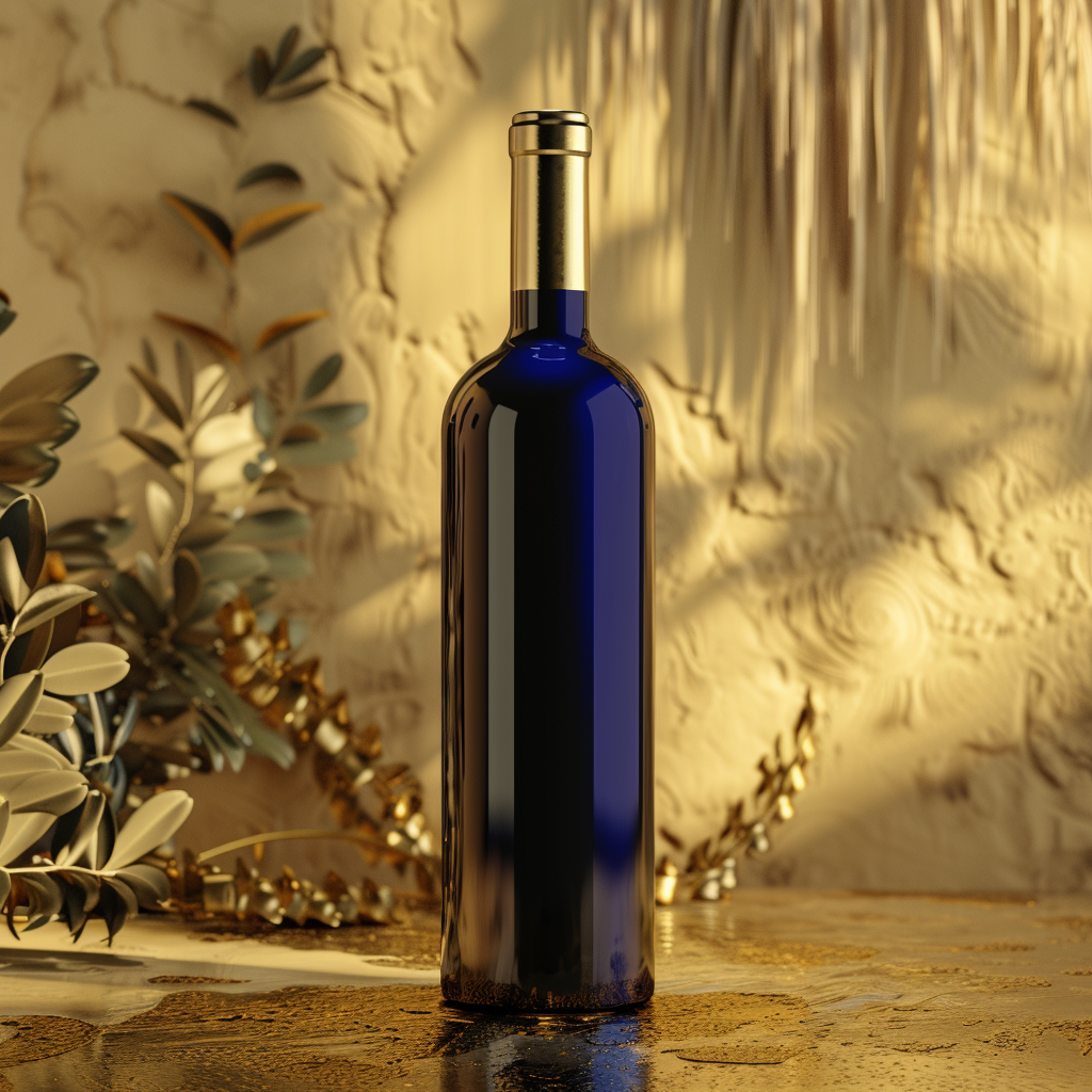 Dark Blue Wine Bottle Mockup