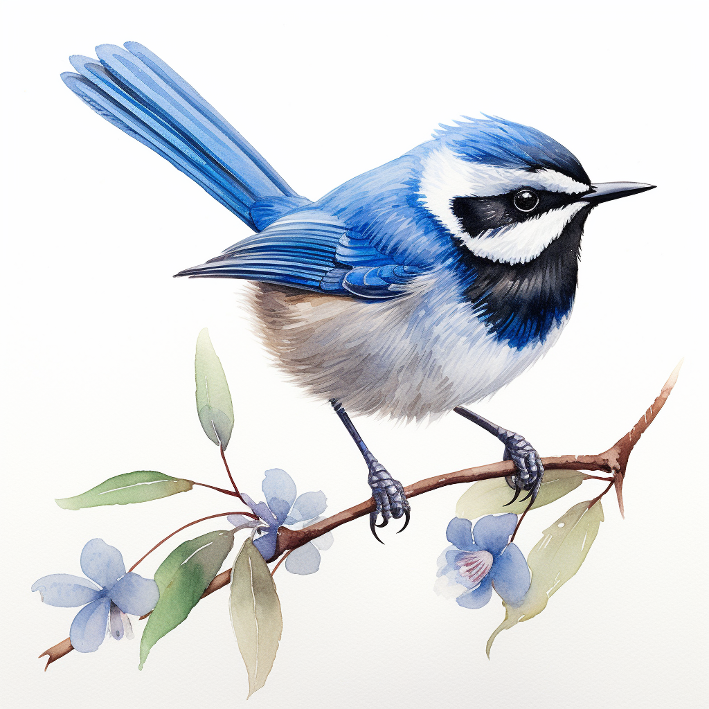 Stunning blue wren watercolour artwork